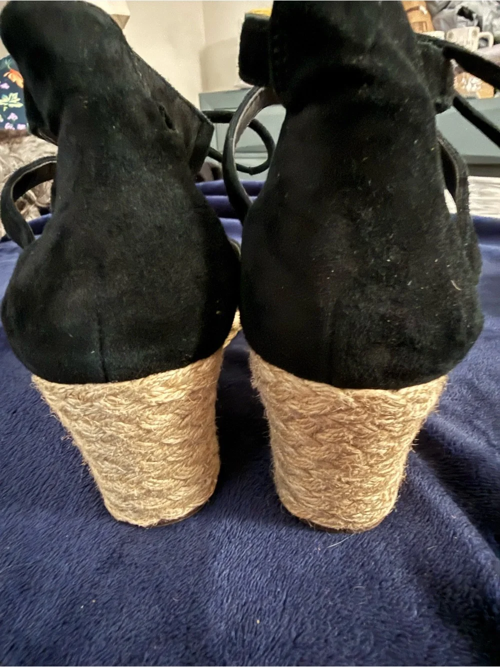 Vionic Black Lace-Up Espadrille Wedge Sandals